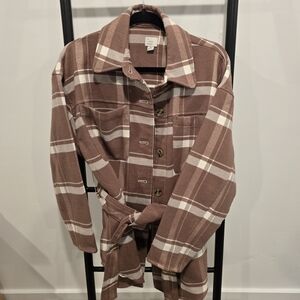 a new day Tan and Cream Plaid Shirt Jacket